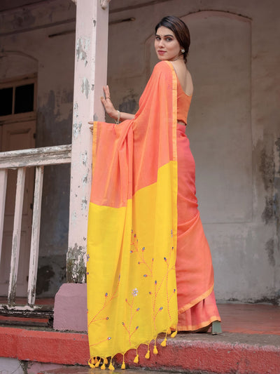 Avni Orange and yellow embroidered saree