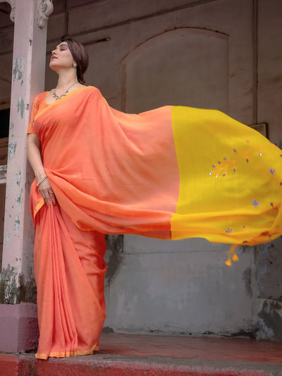 Avni Orange and yellow embroidered saree