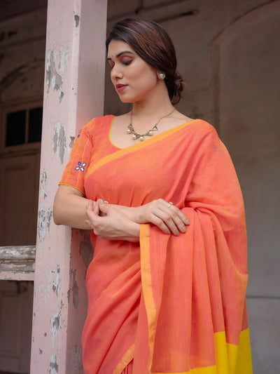 Avni Orange and yellow embroidered saree