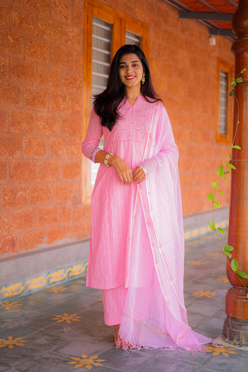 Candy Pink Embroidered Co-ord Set with Dupatta
