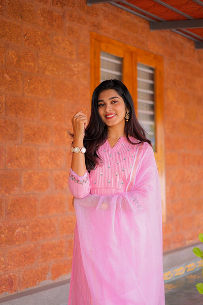 Candy Pink Embroidered Co-ord Set with Dupatta