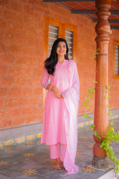 Candy Pink Embroidered Co-ord Set with Dupatta