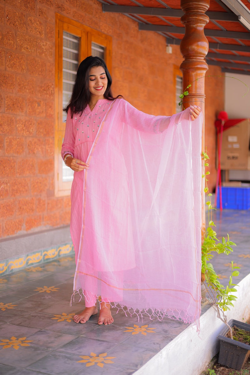 Candy Pink Embroidered Co-ord Set with Dupatta