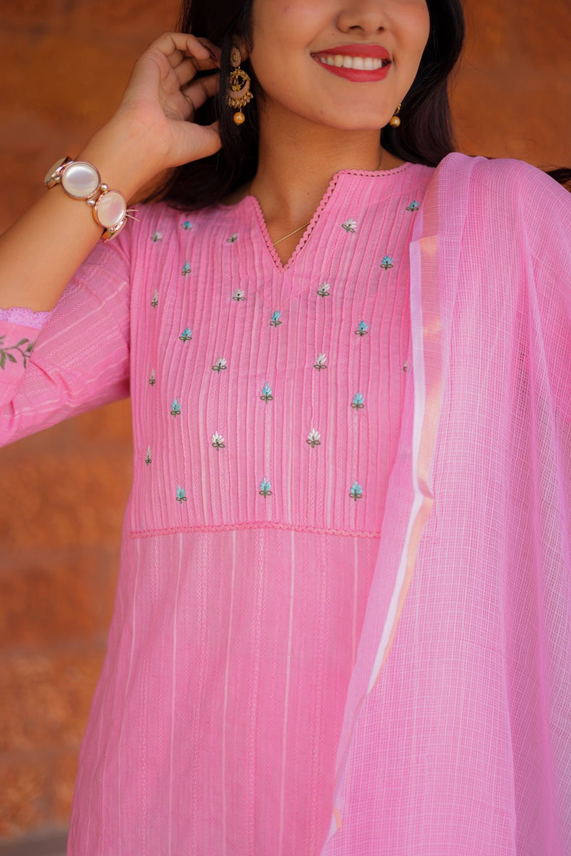 Candy Pink Embroidered Co-ord Set with Dupatta