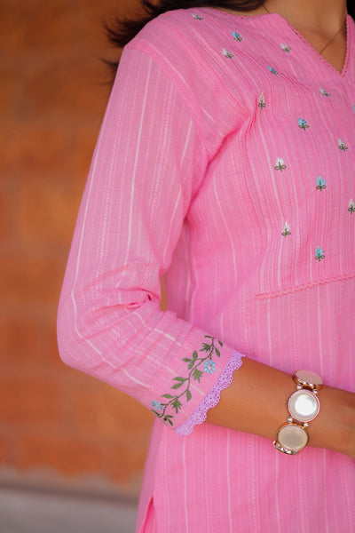 Candy Pink Embroidered Co-ord Set with Dupatta