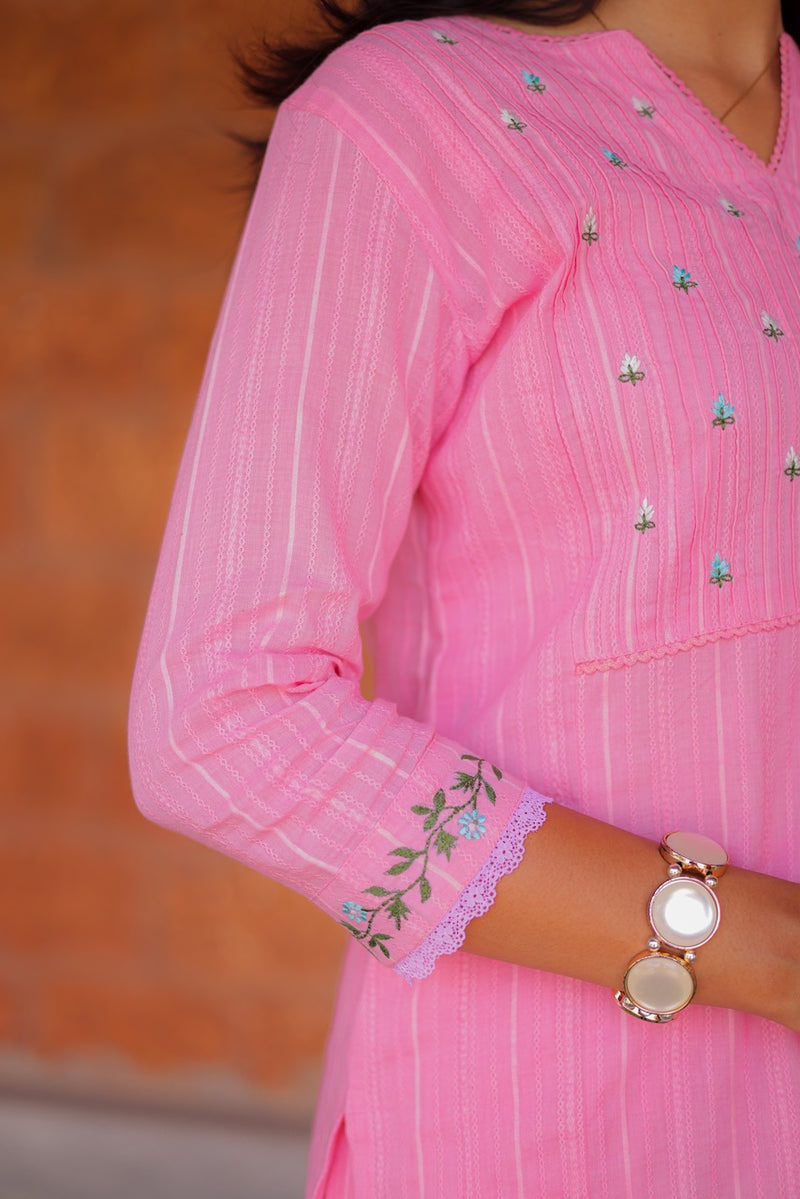 Candy Pink Embroidered Co-ord Set with Dupatta