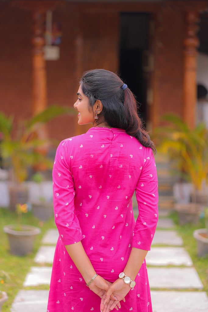 Pink Plum Handblock A-Line Kurta Set