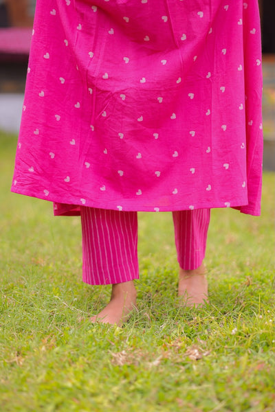 Pink Plum Handblock A-Line Kurta Set