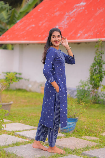 Indigo Wave Handblock Kurta Set