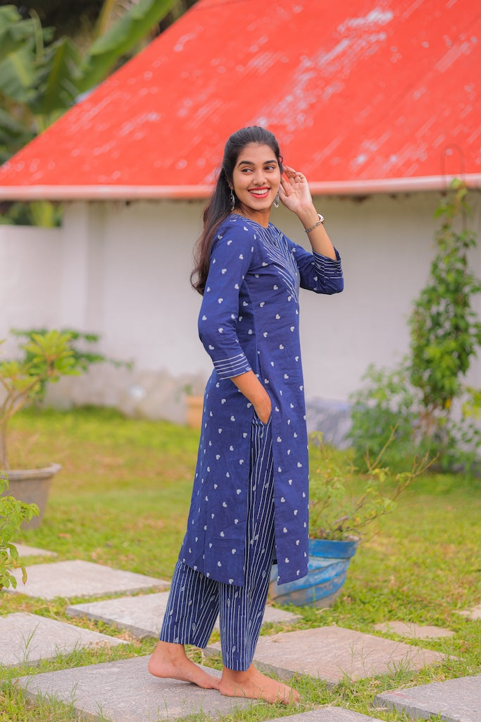 Indigo Wave Handblock Kurta Set