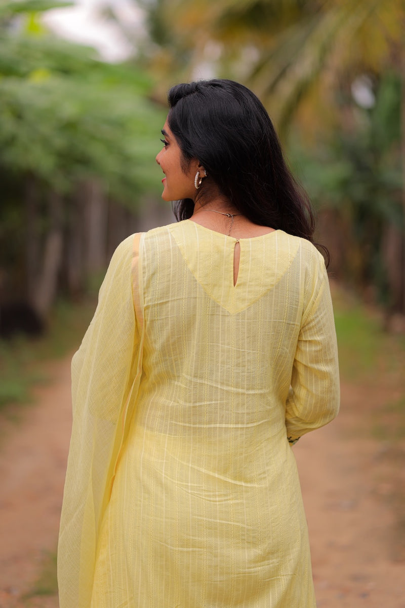 Yellow Blossom Embroidered A-Line Co-ord Set with Dupatta