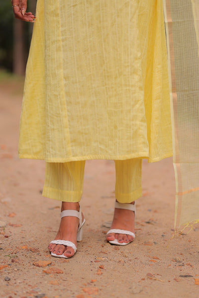 Yellow Blossom Embroidered A-Line Co-ord Set with Dupatta