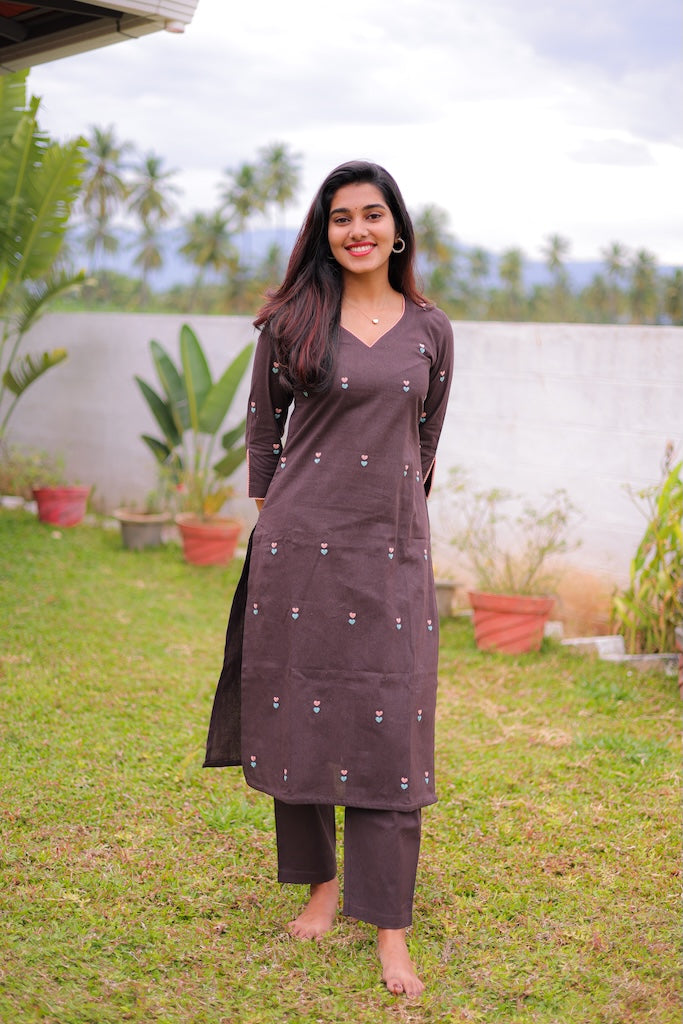 Coffee Blossom Embroidered Co-ord Set