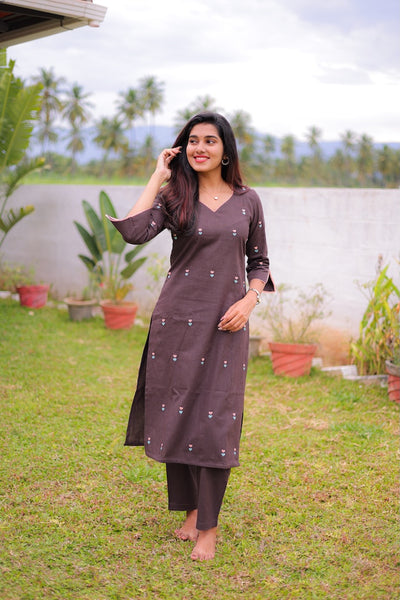 Coffee Blossom Embroidered Co-ord Set