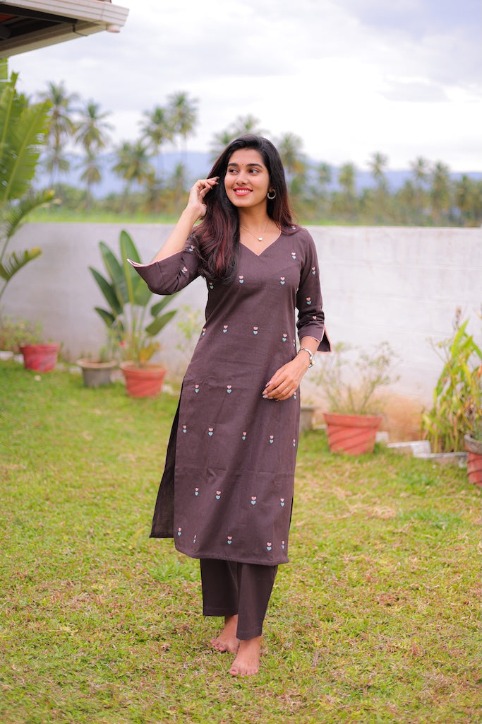 Coffee Blossom Embroidered Co-ord Set