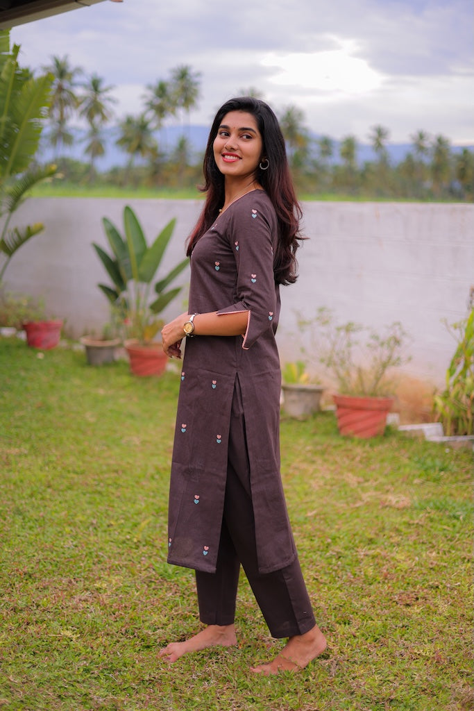 Coffee Blossom Embroidered Co-ord Set