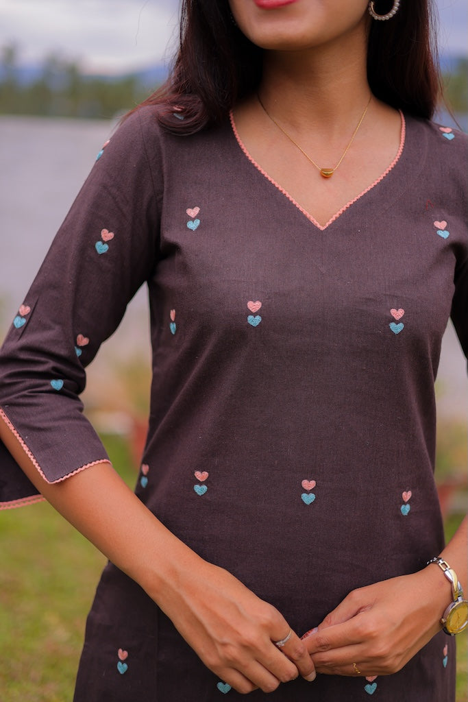 Coffee Blossom Embroidered Co-ord Set