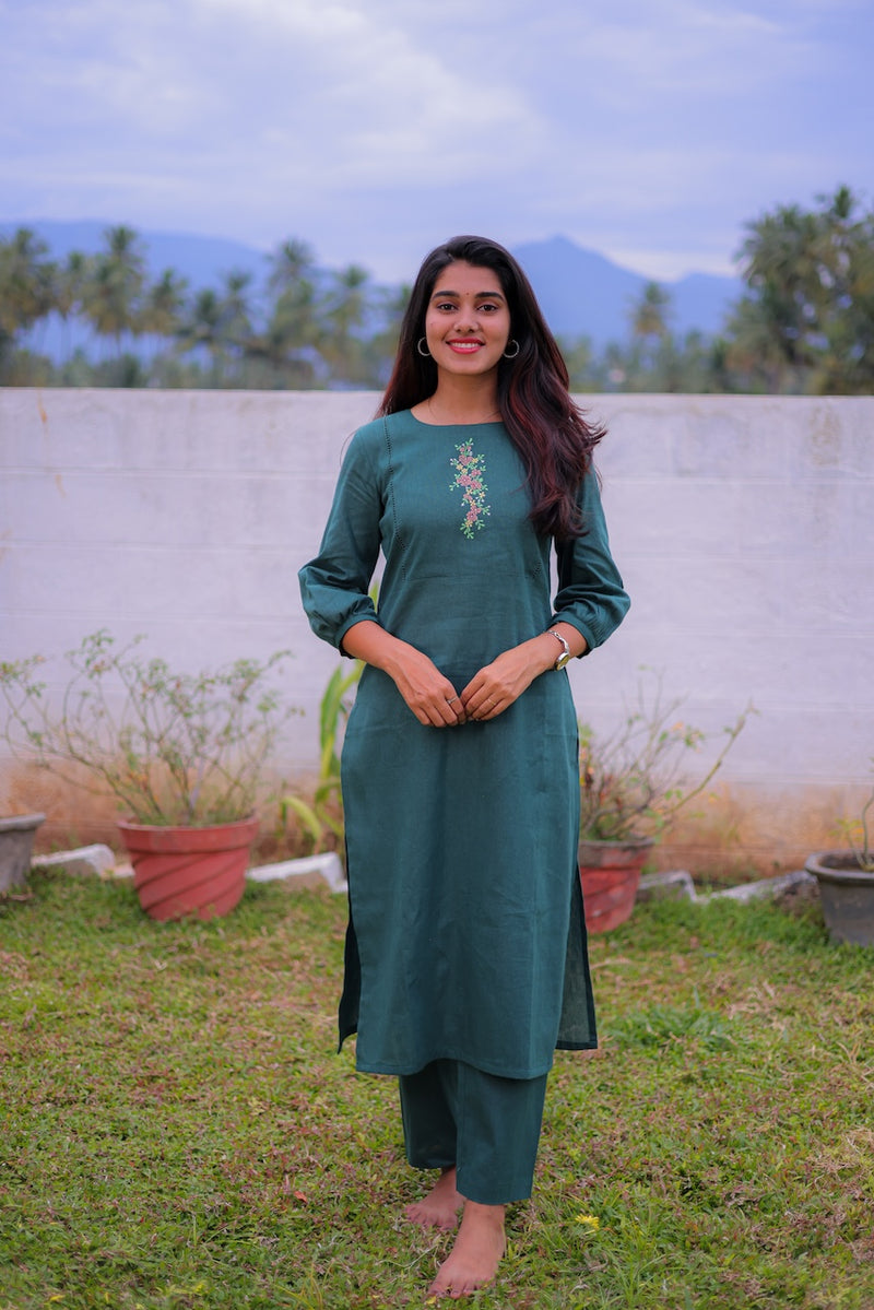 Emerald Vine Embroidered Co-ord Set