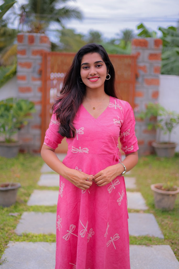 Pink Dragonfly Handblock Dress