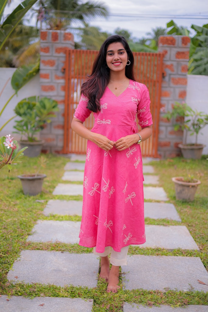 Pink Dragonfly Handblock Dress