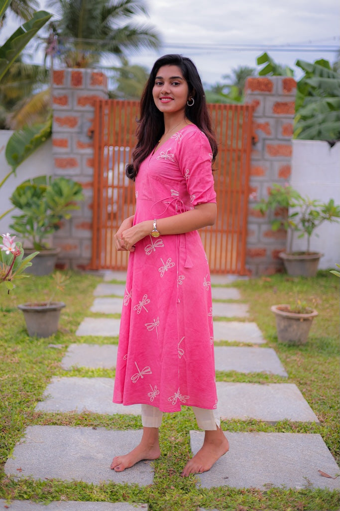 Pink Dragonfly Handblock Dress