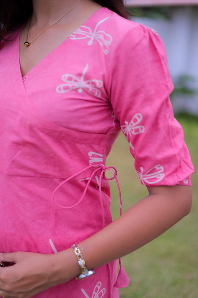 Pink Dragonfly Handblock Dress