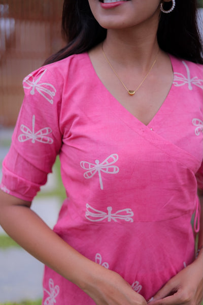 Pink Dragonfly Handblock Dress