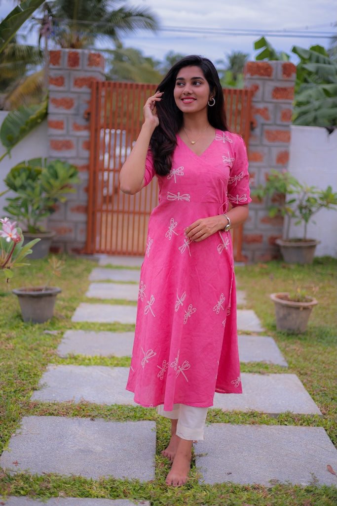 Pink Dragonfly Handblock Dress