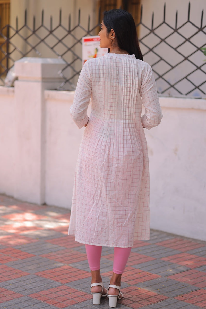 Peach Pleated Handloom A-Line kurta