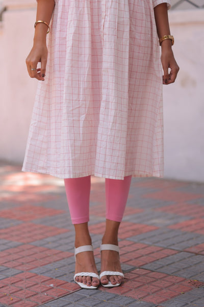 Peach Pleated Handloom A-Line kurta