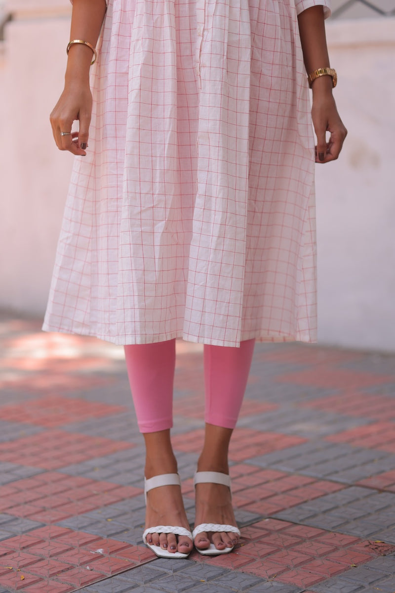 Peach Pleated Handloom A-Line kurta
