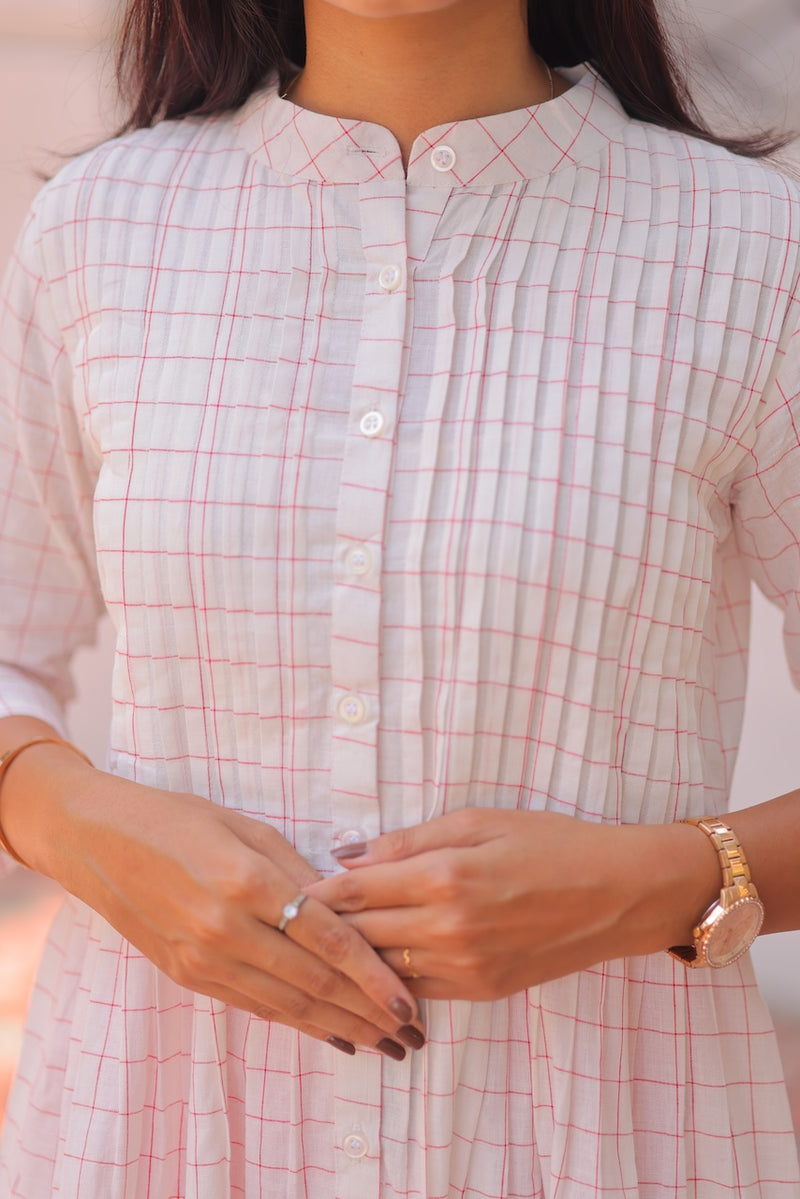 Peach Pleated Handloom A-Line kurta
