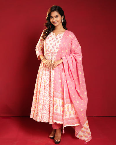 EXP - Inba - White & Pink kurta set