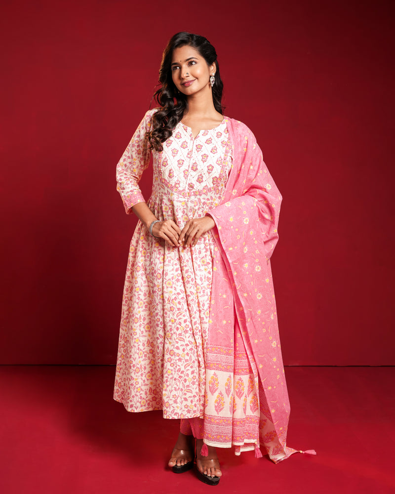 EXP - Inba - White & Pink kurta set