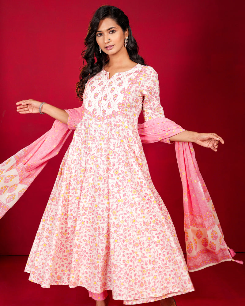 EXP - Inba - White & Pink kurta set