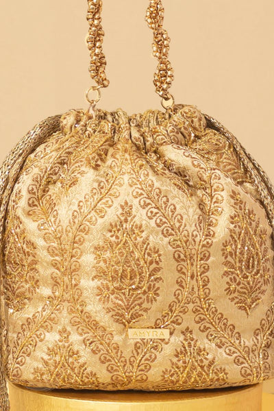 Viha Embroidered Brocade Bucket Bag - Gold