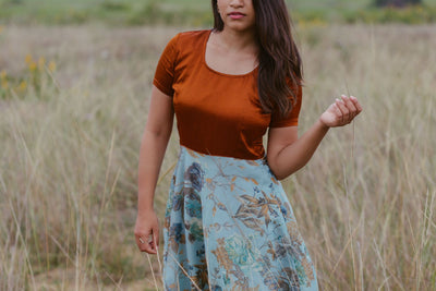 EXP - Floral Blue & Brown Dress