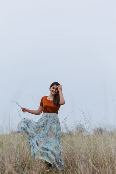 EXP - Floral Blue & Brown Dress