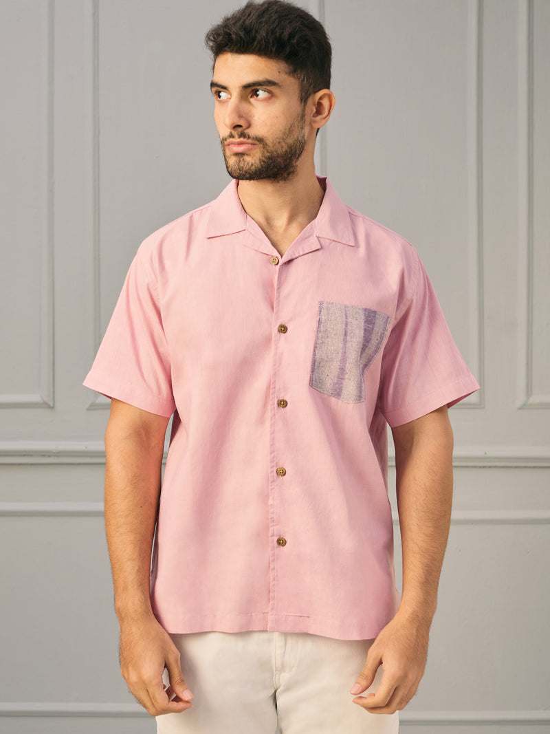 EXP - Pink Khadi Cotton Shirt With Patch Pocket