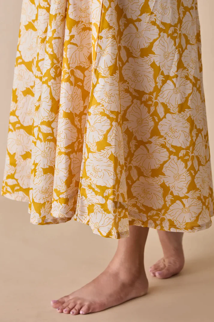 Yellow Magnolia Floral Cotton Dress - Nursing