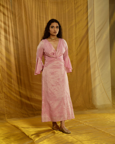 EXP - Kirti Tissue Pink Chanderi Knot Dress (S Available)