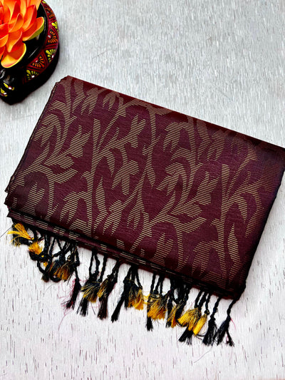 Soft Silk Saree  - Brown Derby + Golden Zari