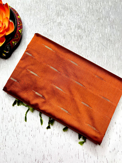 Soft Silk Saree  -  Rust Orange + Turtle Green