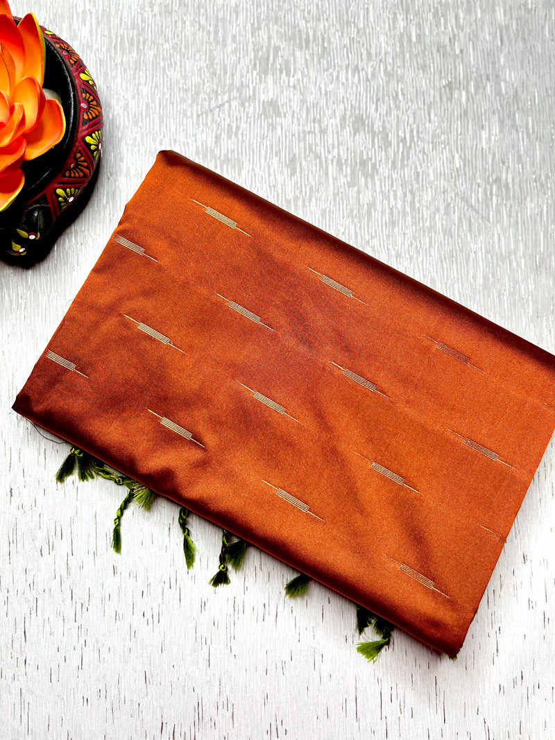 Soft Silk Saree  -  Rust Orange + Turtle Green