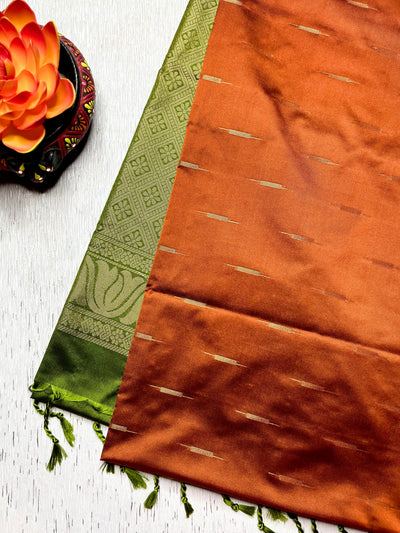 Soft Silk Saree  -  Rust Orange + Turtle Green