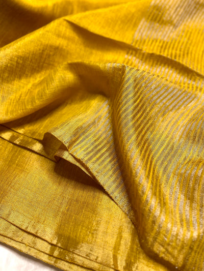 Handwoven Metallic Linen Tissue Saree -  Energy Yellow