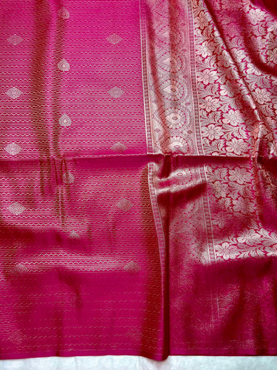Soft Silk Saree  -Cerise Pink + Gold