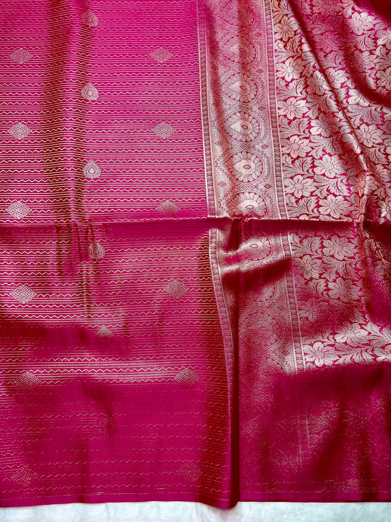 Soft Silk Saree  -Cerise Pink + Gold