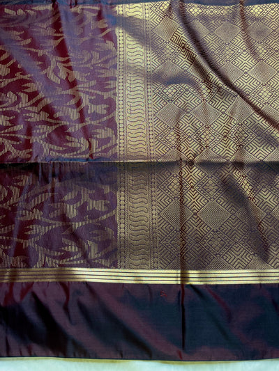 Soft Silk Saree  - Brown Derby + Golden Zari