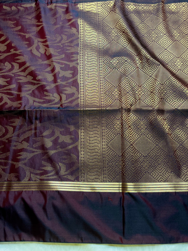 Soft Silk Saree  - Brown Derby + Golden Zari